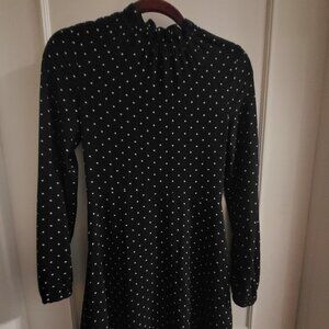 H&M Black Polka Dot Mock Neck Long Sleeve Dress - Size 2